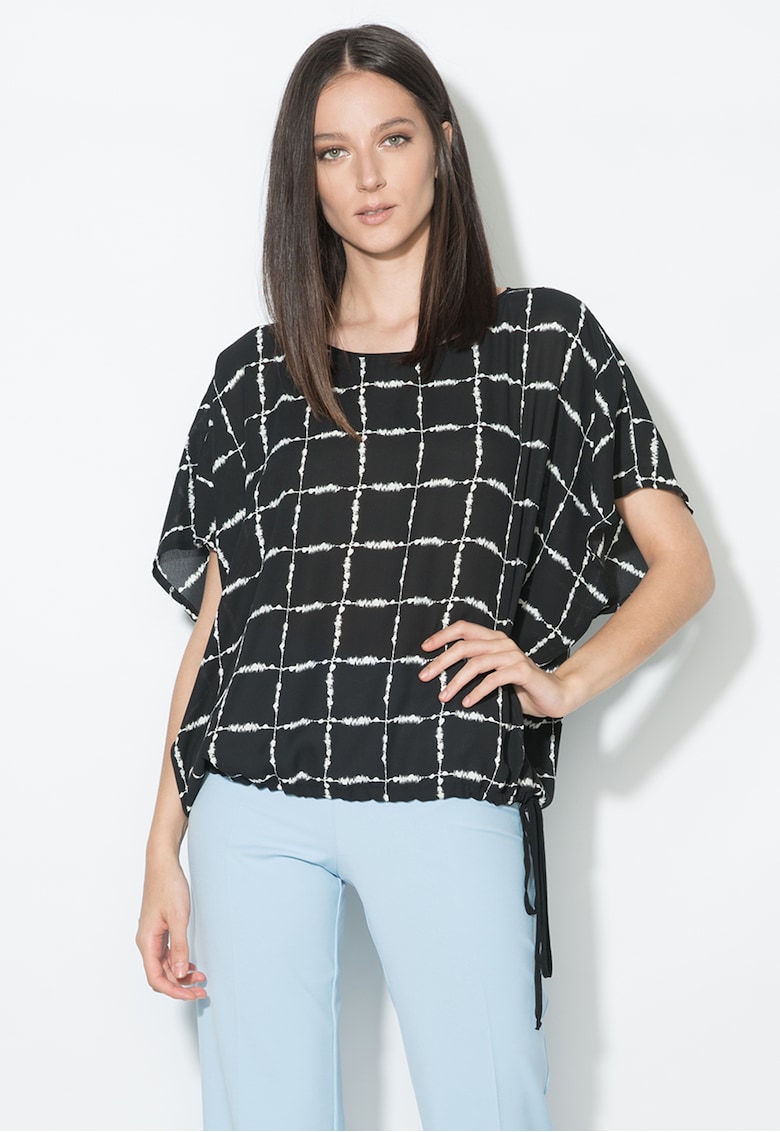 Bluza in carouri negru si alb cu maneci kimono