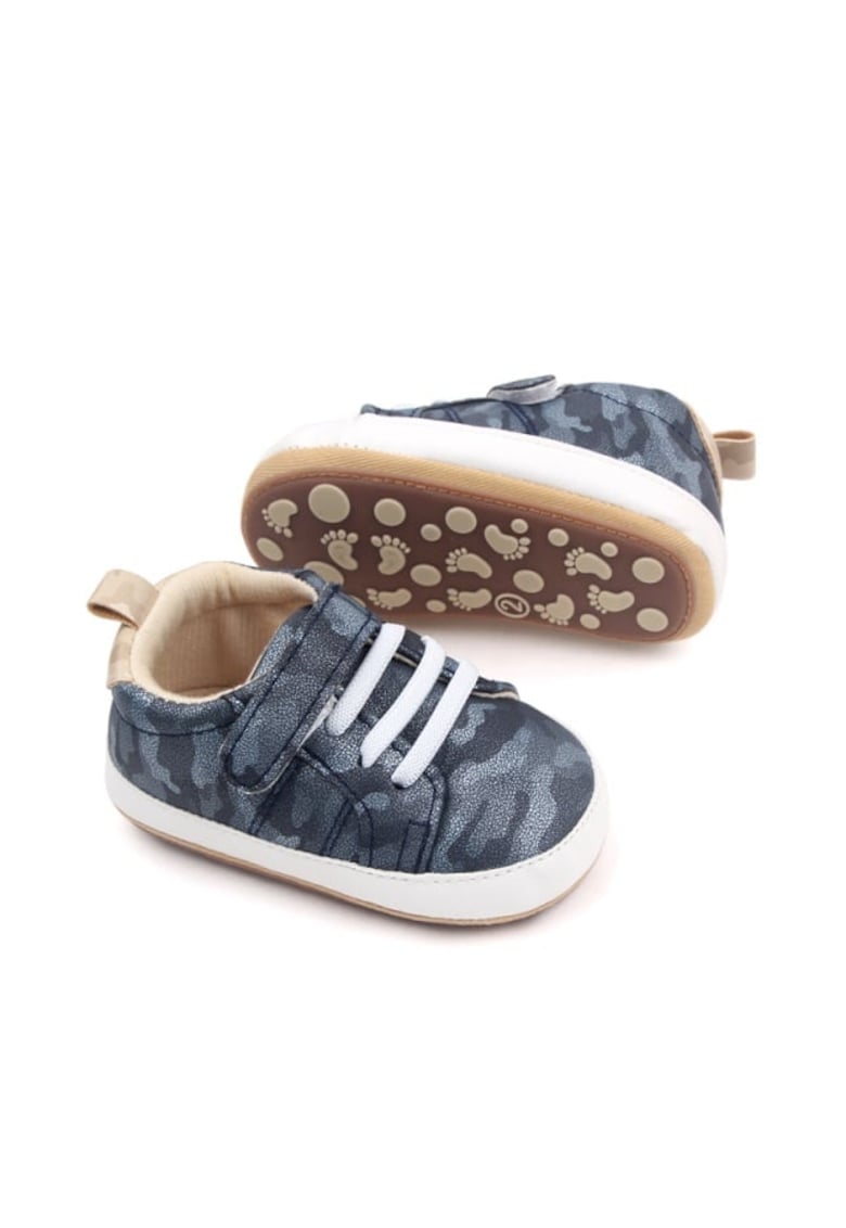 Pantofi Sport Camuflaj - Cu Talpa Antiderapanta - Casual - Piele ecologica - Baieti - Siret - Velcro - Gri