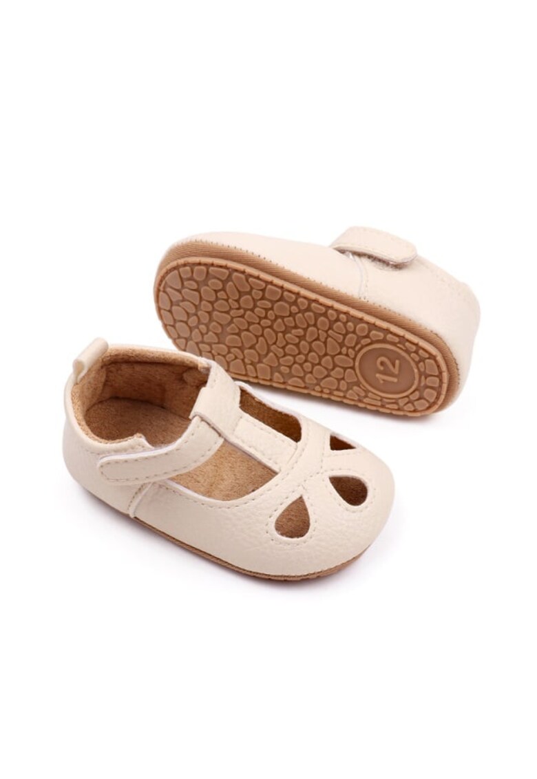 Pantofi Cu Model Decupat - Casual - Piele ecologica - Fete - Velcro - Ivoire