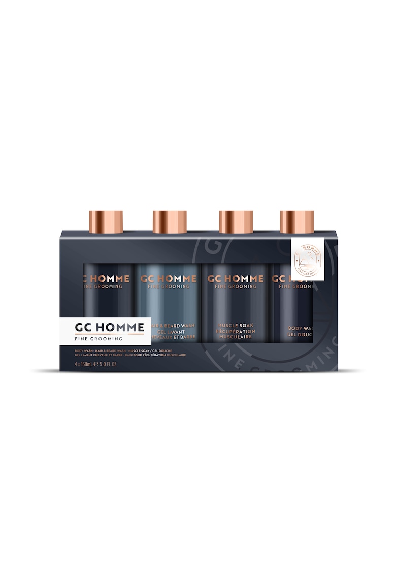 Set Cadou Bathing Line Up - GC Homme Fine Grooming - Gel de Dus - Sampon pentru Par si Barba - Spuma de Baie pentru Relaxarea Muschilor - 4 articole