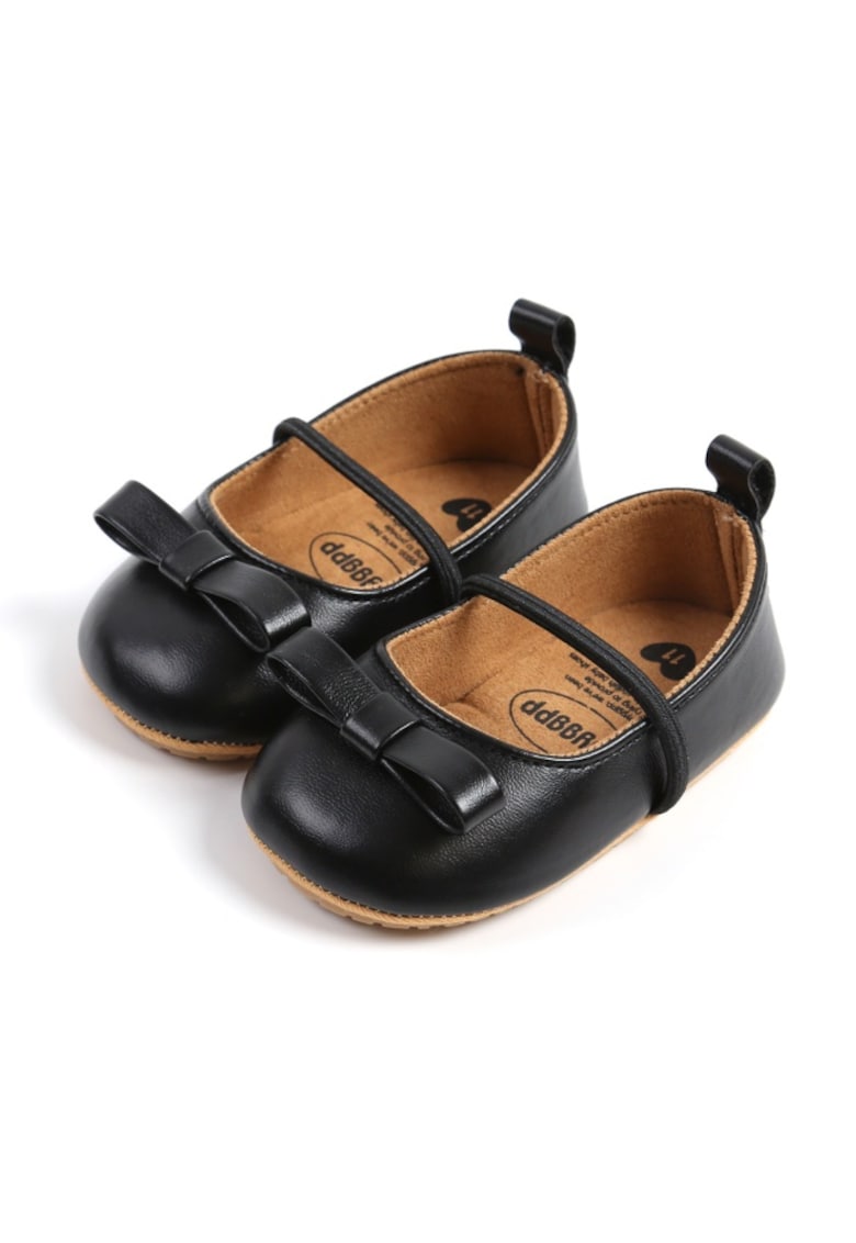 Pantofi Cu Fundita Decorativa - Casual - Piele ecologica - Fete - Banda elastica - Negru