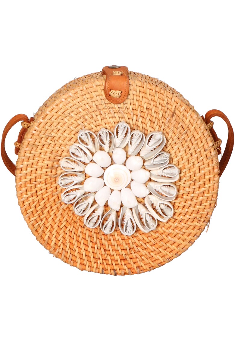 Geanta crossbody din paie - Alb/Maro deschis