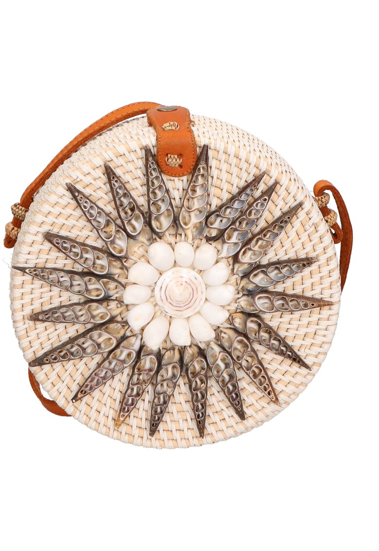 Geanta crossbody din paie - Maro scortisoara/Alb murdar