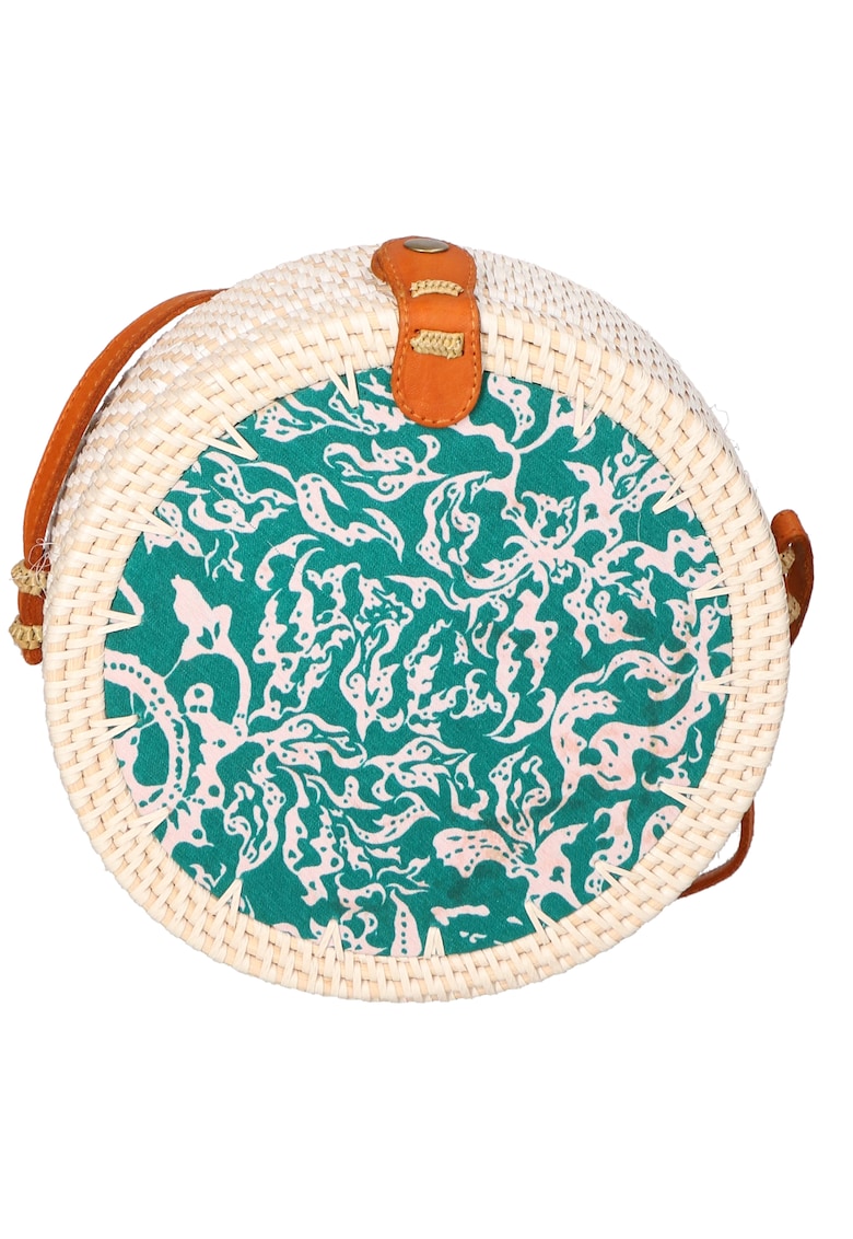 Geanta crossbody din paie - Alb fildes/Verde persan