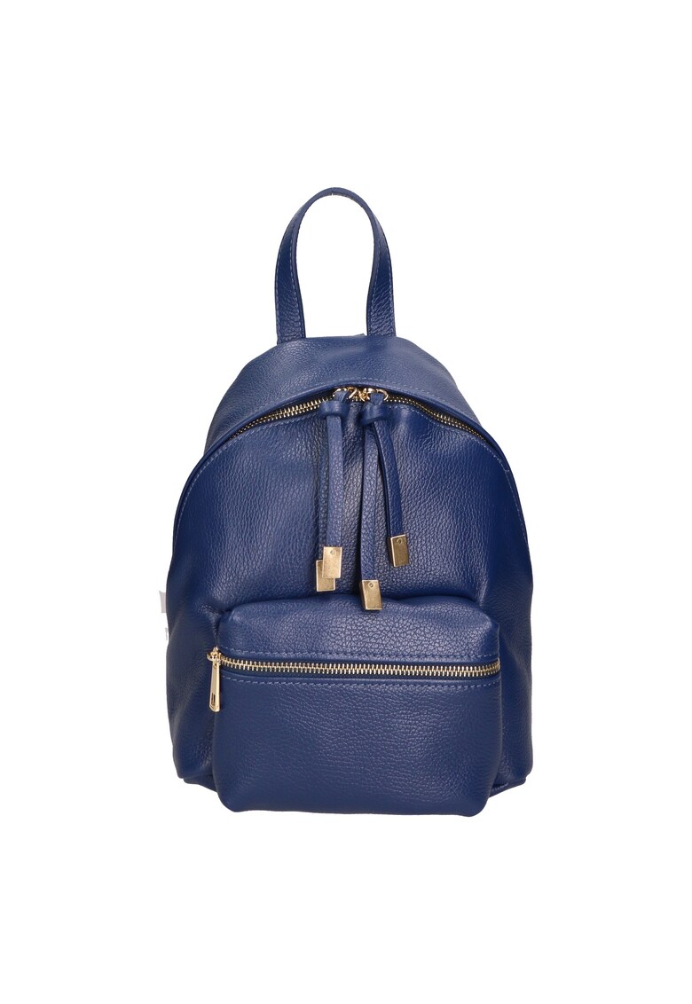 Rucsac din piele cu buzunar frontal cu fermoar - Bleumarin