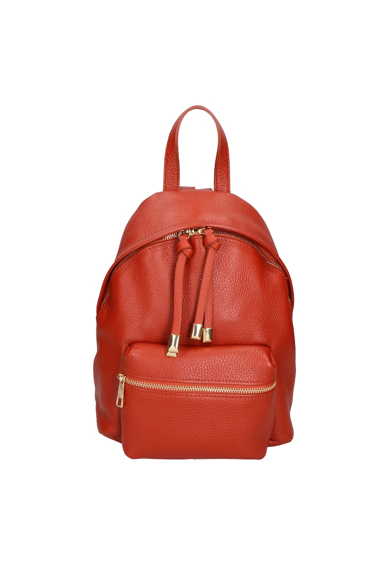 Rucsac din piele cu buzunar frontal cu fermoar - Portocaliu