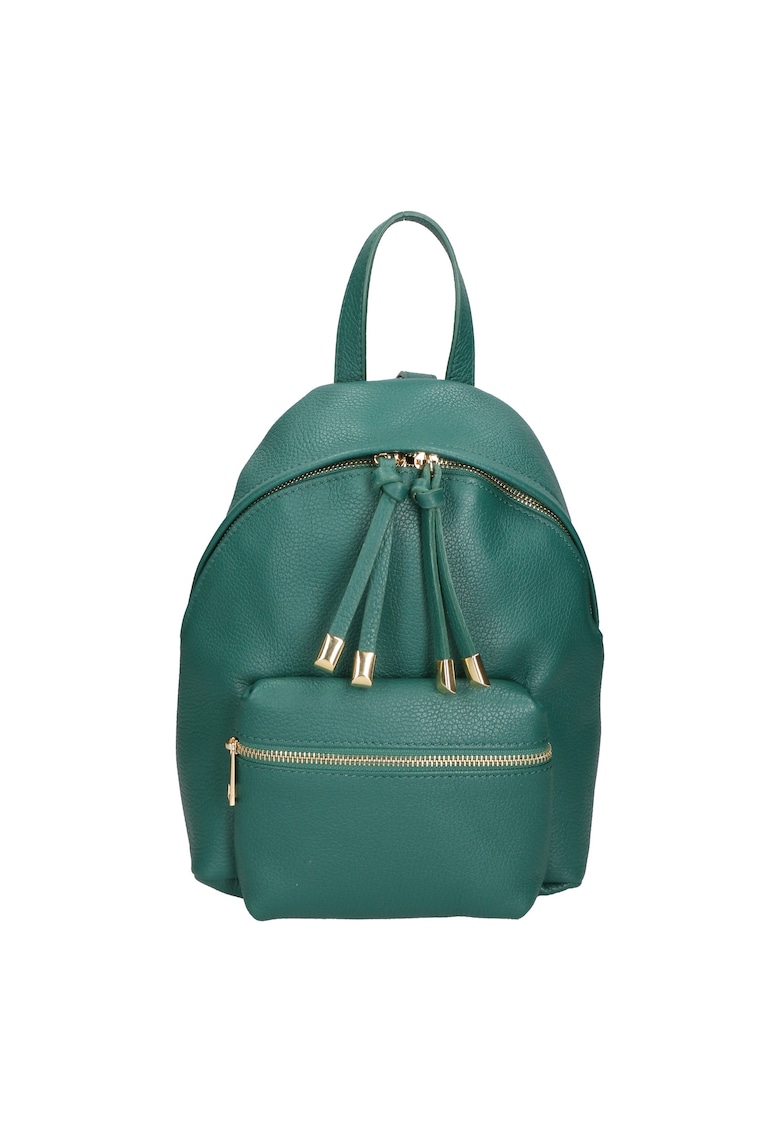 Rucsac din piele cu buzunar frontal cu fermoar - Verde inchis