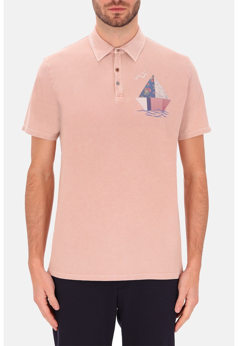 Distretto - Tricou polo din bumbac cu imprimeu grafic discret