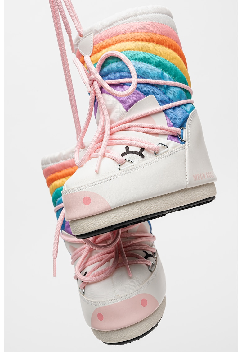 Cizme mid-high de iarna cu imprimeu unicorn