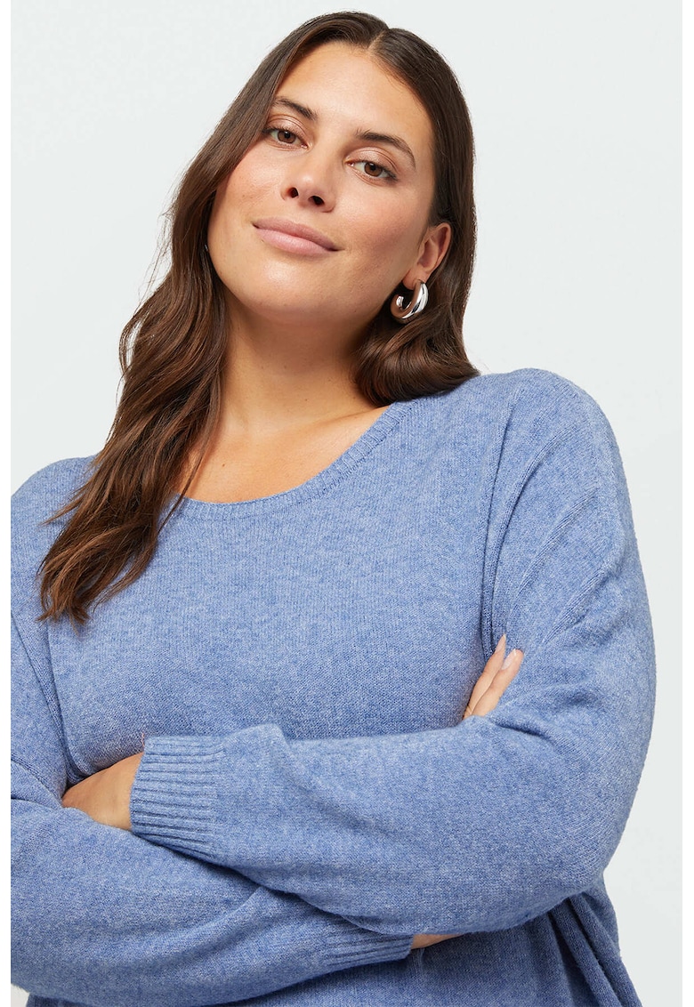 Pulover uni cu terminatii striate - Albastru prafuit