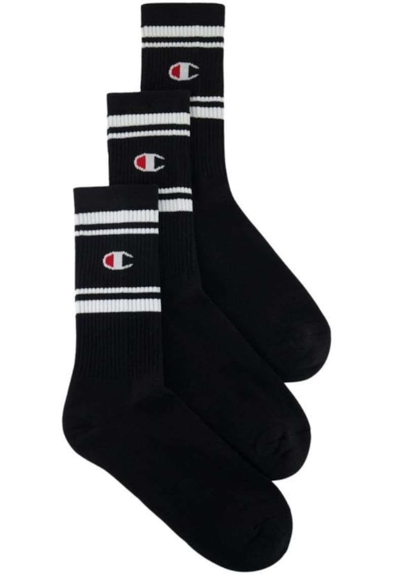 Sosete Crew - 3 perechi - negru - bumbac - poliester - elastan