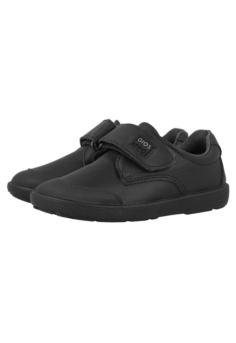 Pantofi sport de piele si piele ecologica cu velcro - Negru -