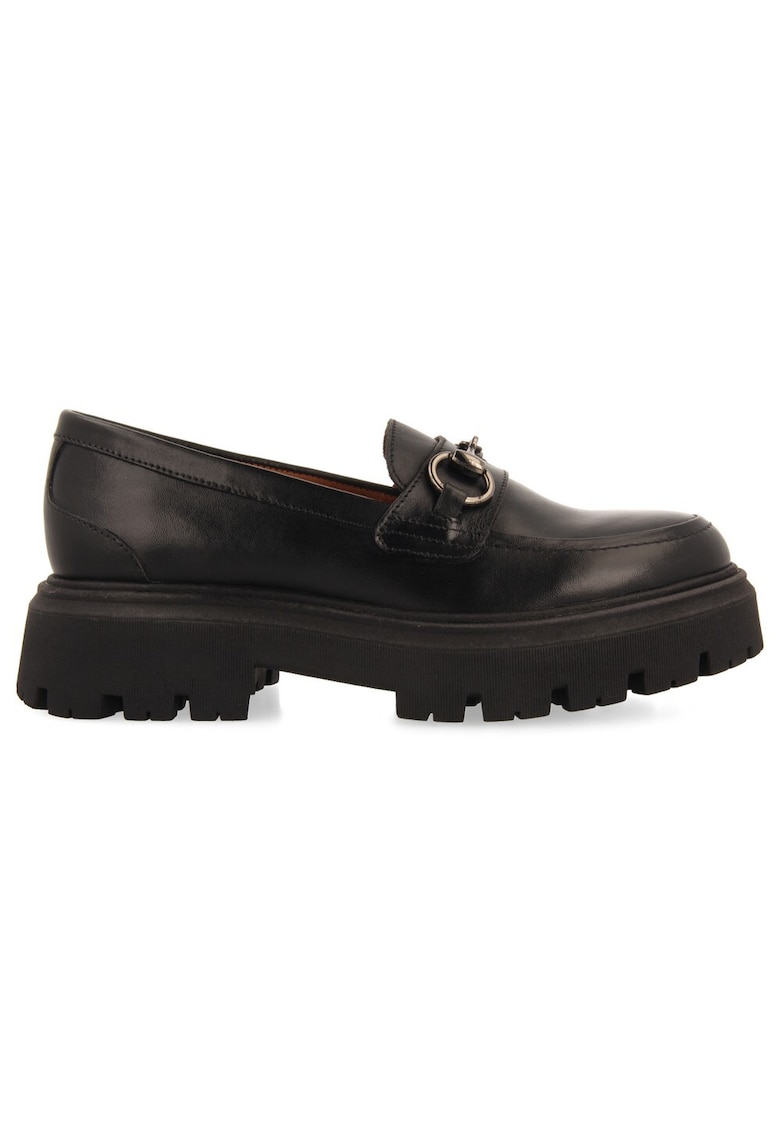 Pantofi loafer de piele cu aplicatie metalica