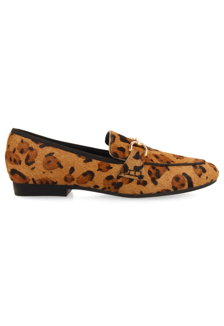 Pantofi loafer de piele cu par scurt - cu animal print