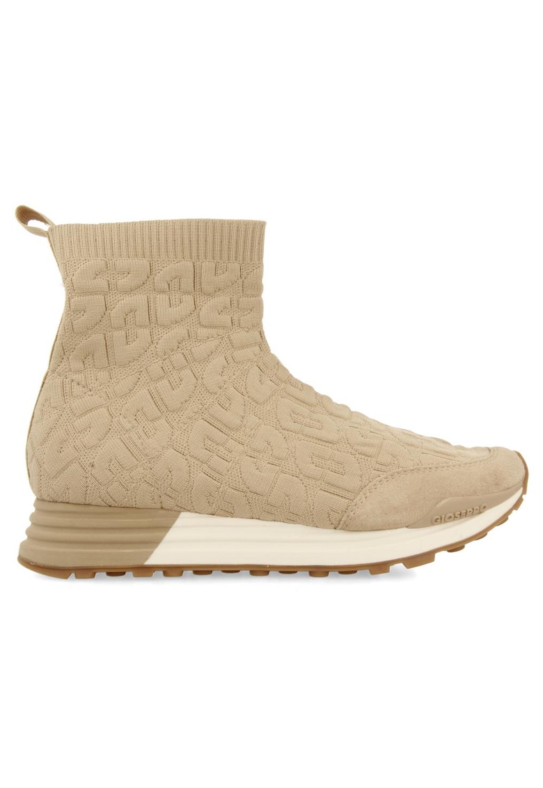 Pantofi sport din plasa tricotata cu garnituri de piele intoarsa - Maro taupe