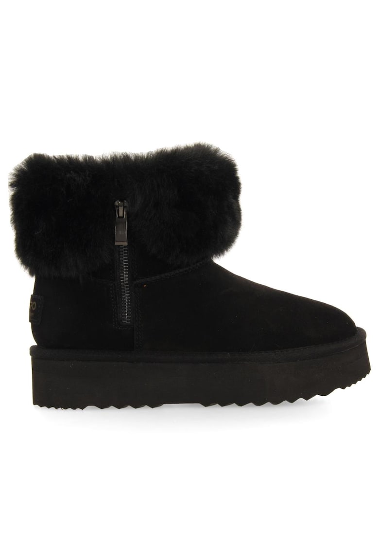 Ghete din piele intoarsa cu guler din blana sintetica