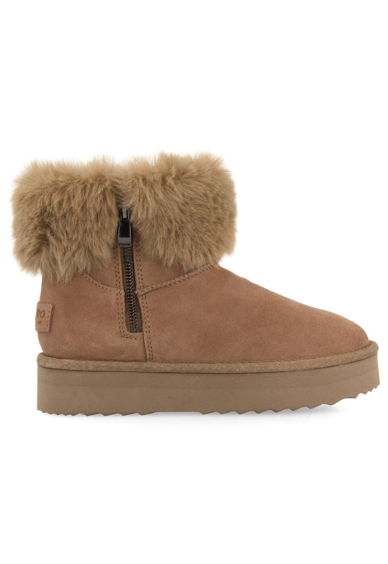 Ghete din piele intoarsa cu guler din blana sintetica