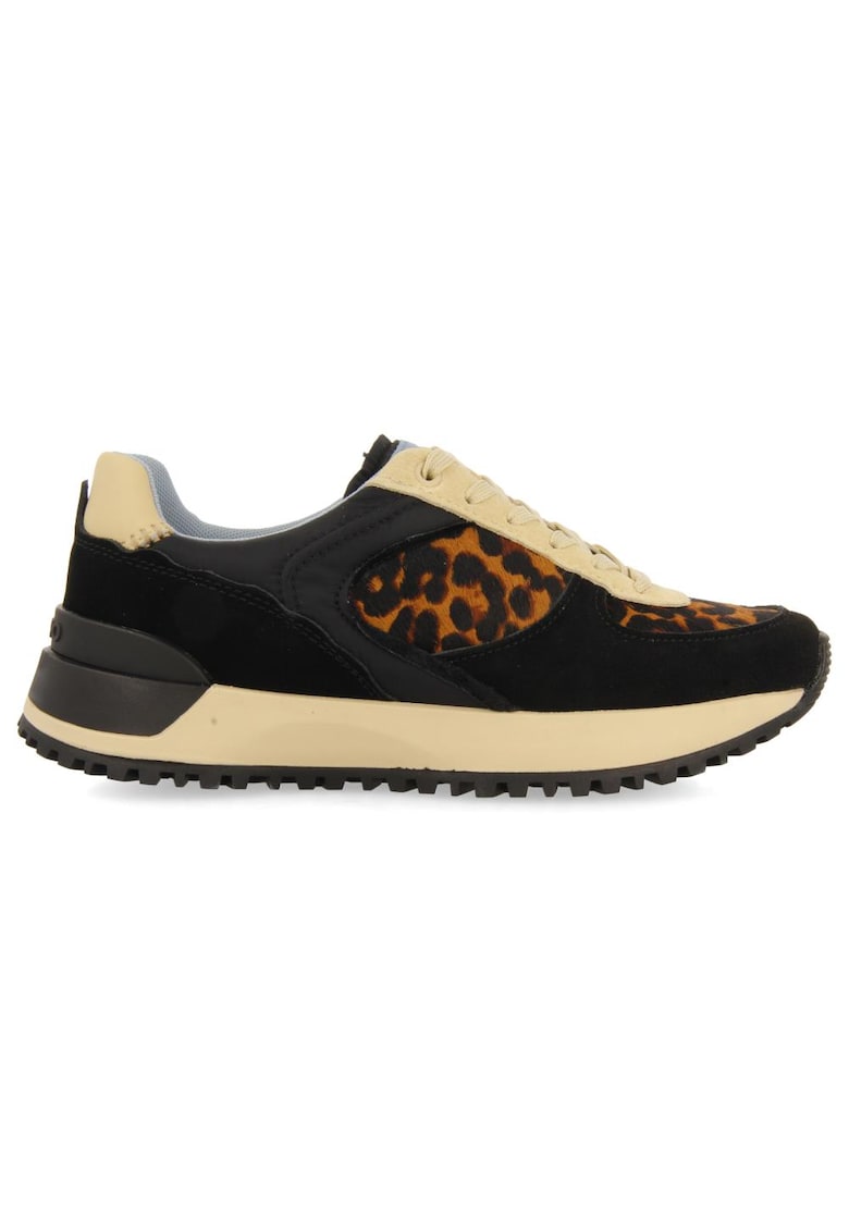 Pantofi sport cu animal print si garnituri din piele intoarsa