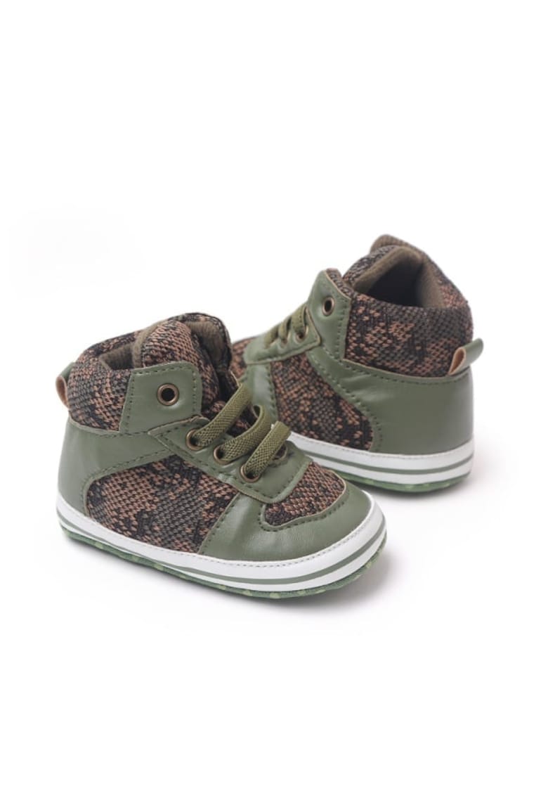 Ghete Casual - Piele ecologica - Textil - Baieti - Siret - Verde - Maro