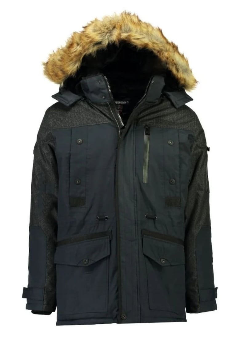 Jacheta parka de iarna bleumarin - cu gluga detasabila - 100% poliester - pentru barbati