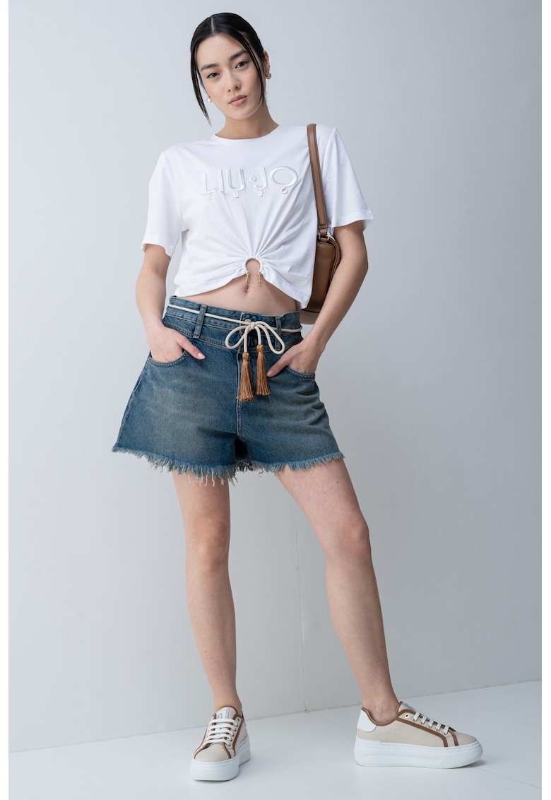 Tricou crop cu logo frontal Tricou crop cu logo frontal