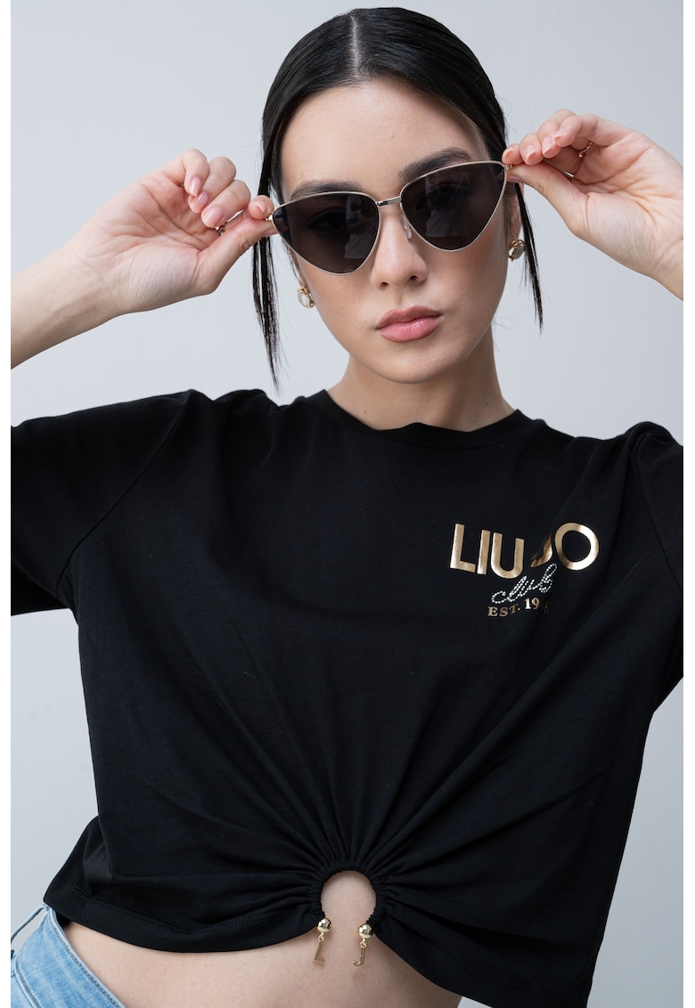 Tricou crop cu logo frontal