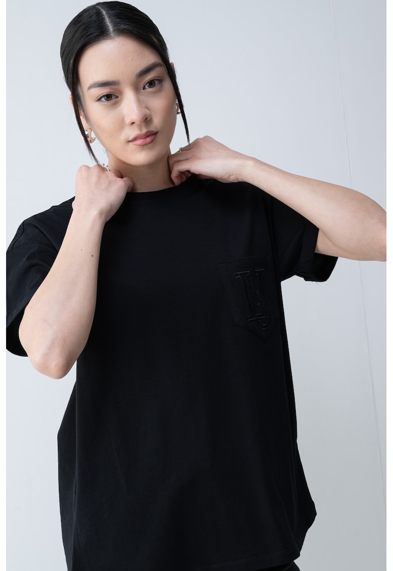 Tricou din bumbac cu logo - Negru