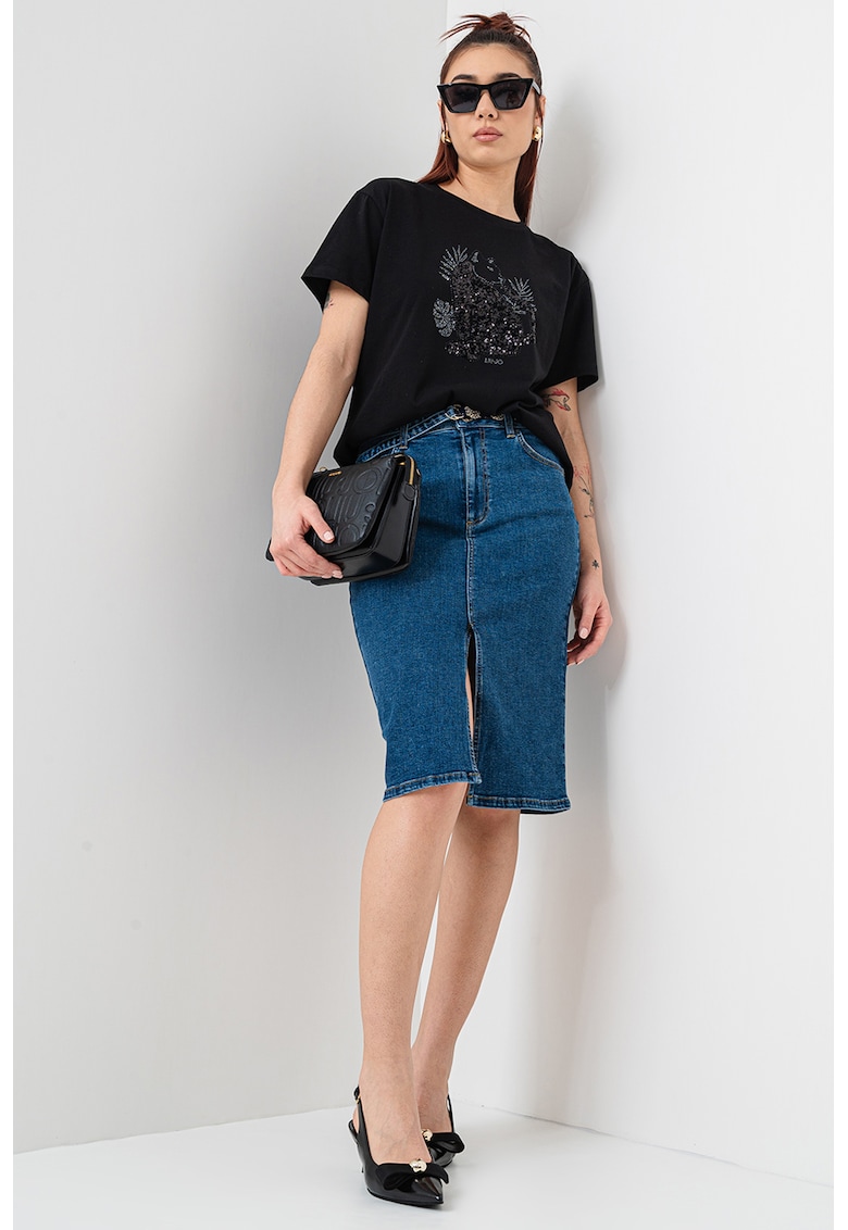 Tricou lejer cu strasuri - Negru