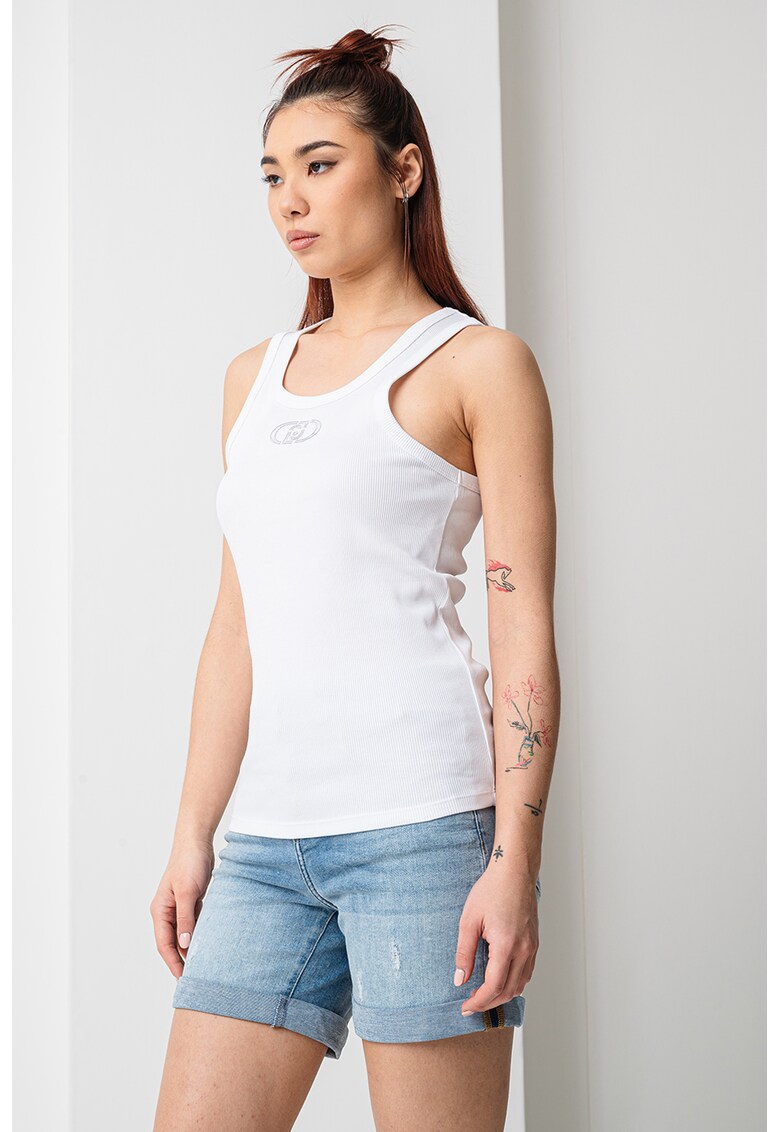 Top cu decolteu rotund - Alb