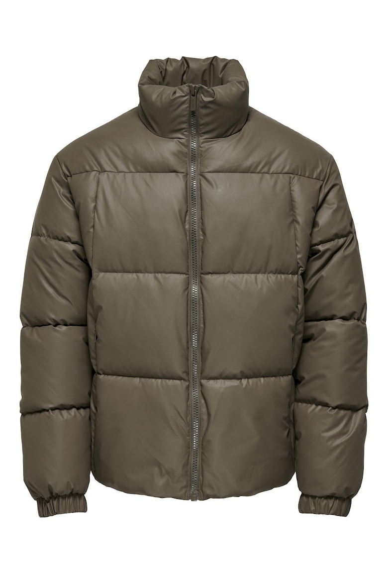 Jacheta matlasata  guler inalt - maro deschis - textil