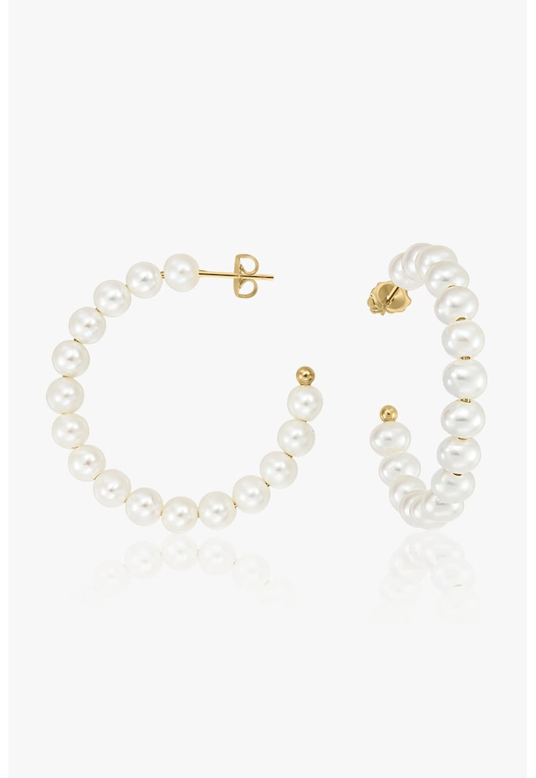 Cercei placati cu aur de 14K decorati cu perle Golden Pearl Hoops 2 Microns - Alb/Auriu