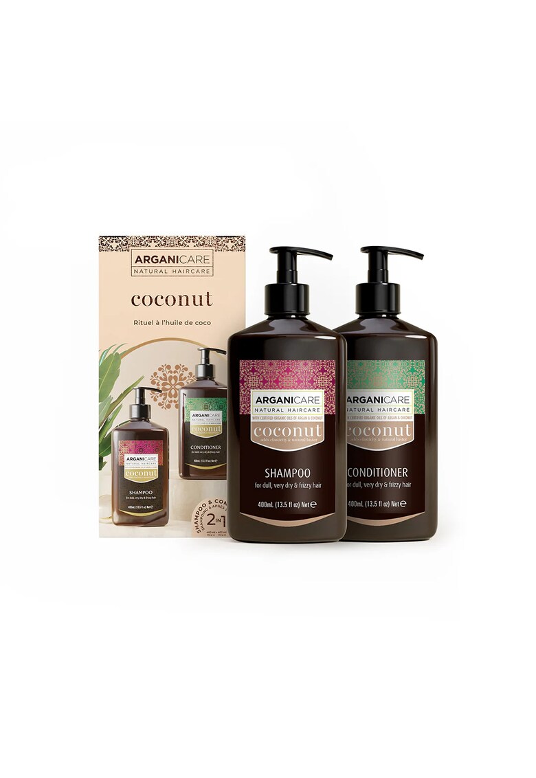 Set Sampon & Balsam cu Ulei de Cocos si Ulei de Argan - pentru par tern - foarte uscat sau frizzy -  400 ml x2