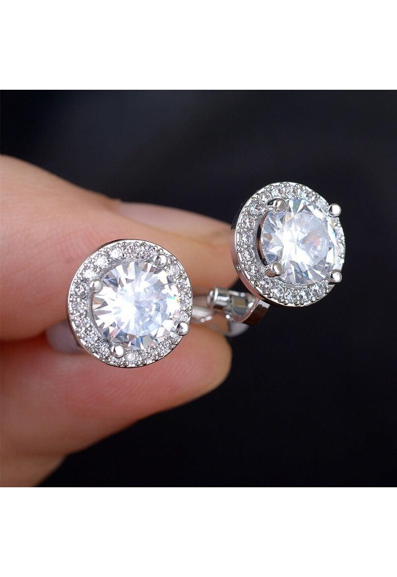 Cercei argintii - cu pietre din zirconiu si clips - Nelly C4