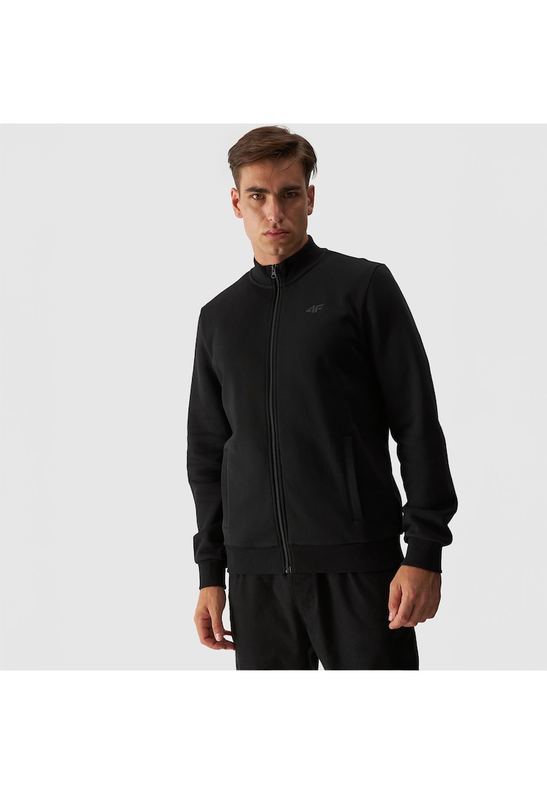 Hanorac sport barbati negru - bumbac - cu maneci elastice - cu buzunare laterale