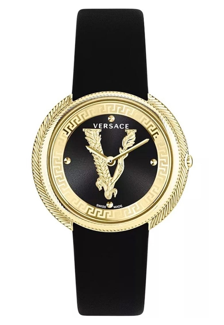 Ceas dama Thea - piele neagra - 38mm - rezistent la apa 5 ATM - negru/auriu