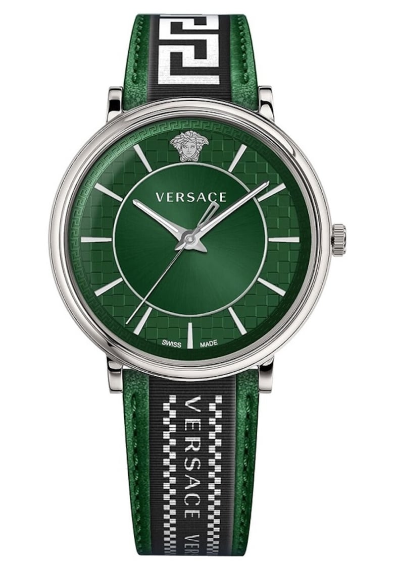 Ceas barbatesc V-Circle - piele/inox - 42mm - rezistenta apa 5 ATM - verde/argintiu