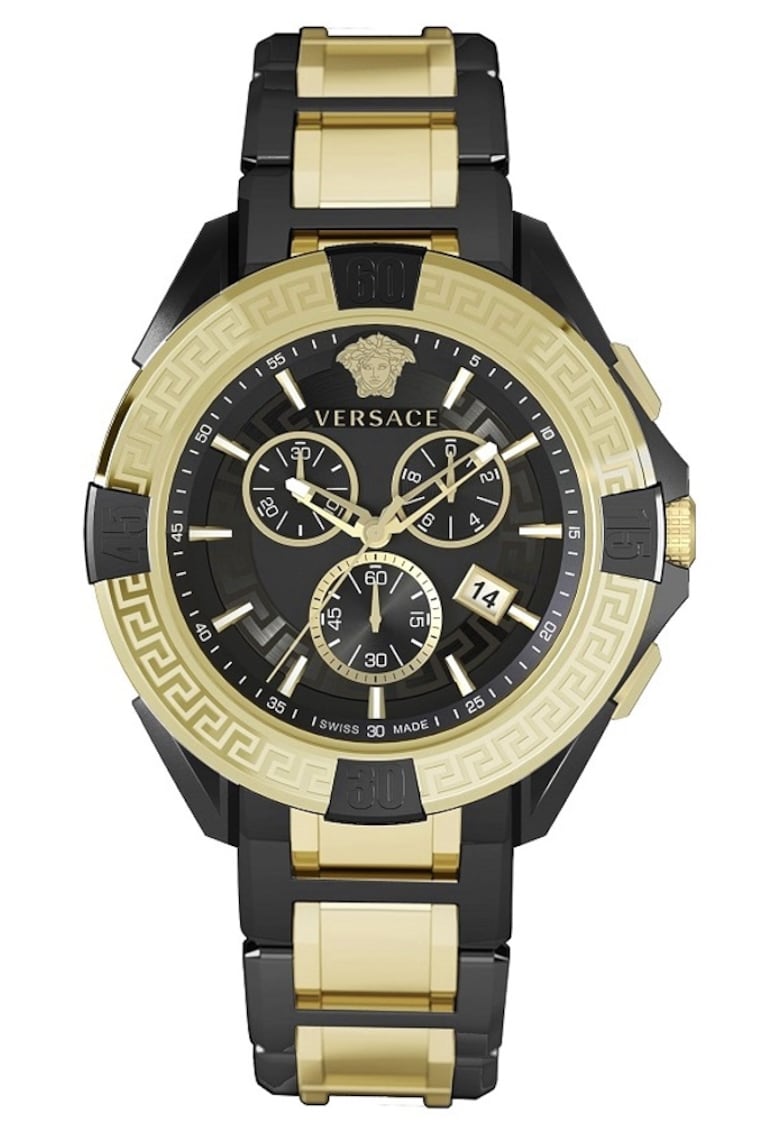 Ceas barbatesc cronograf - bratara metalica aurie/neagra - 46mm - rezistenta apa 5 ATM