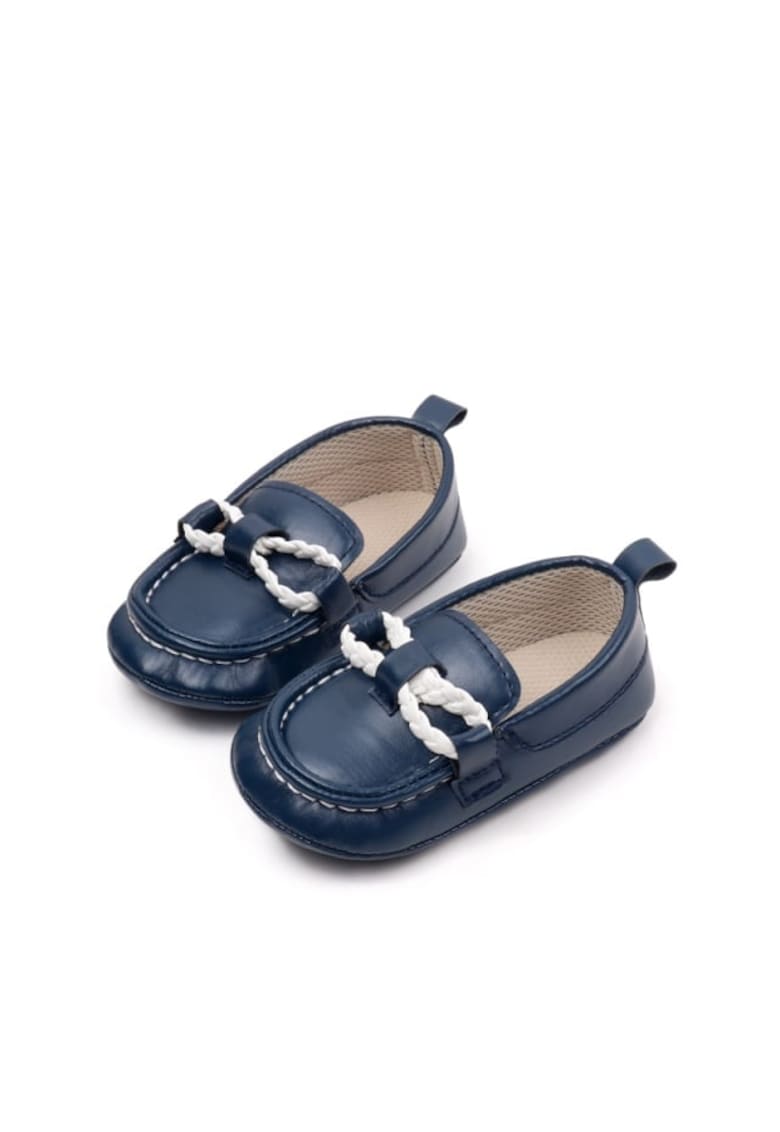 Pantofi Tip Mocasini - Cu Fir Alb Impletit - Casual - Piele ecologica - Baieti - Fara inchidere - Bleumarin