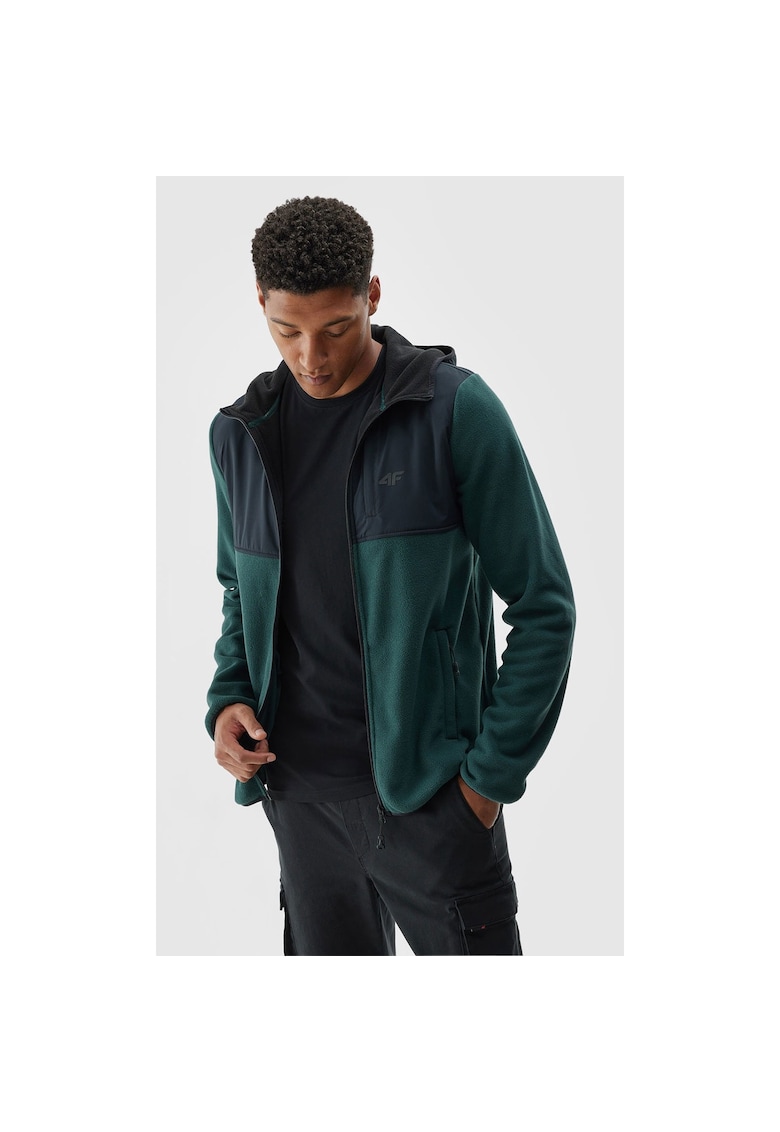 Jacheta pentru barbati cu gluga - fleece/poliester - verde