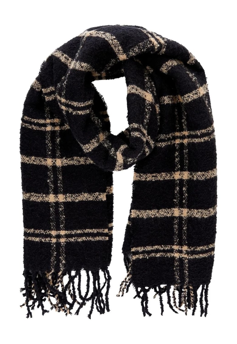 Fular dama  negru - 196x56 -5cm - material din poliester reciclat - cu franjuri