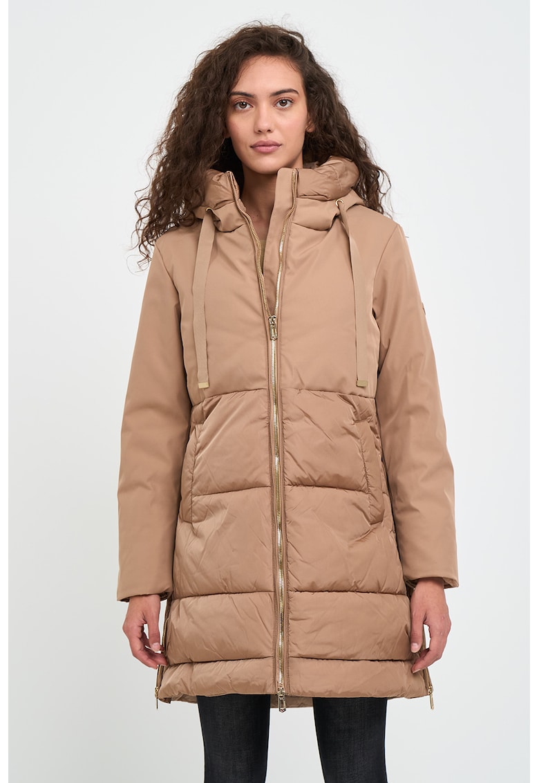 Geaca cu gluga si fermoar - Maro nisip