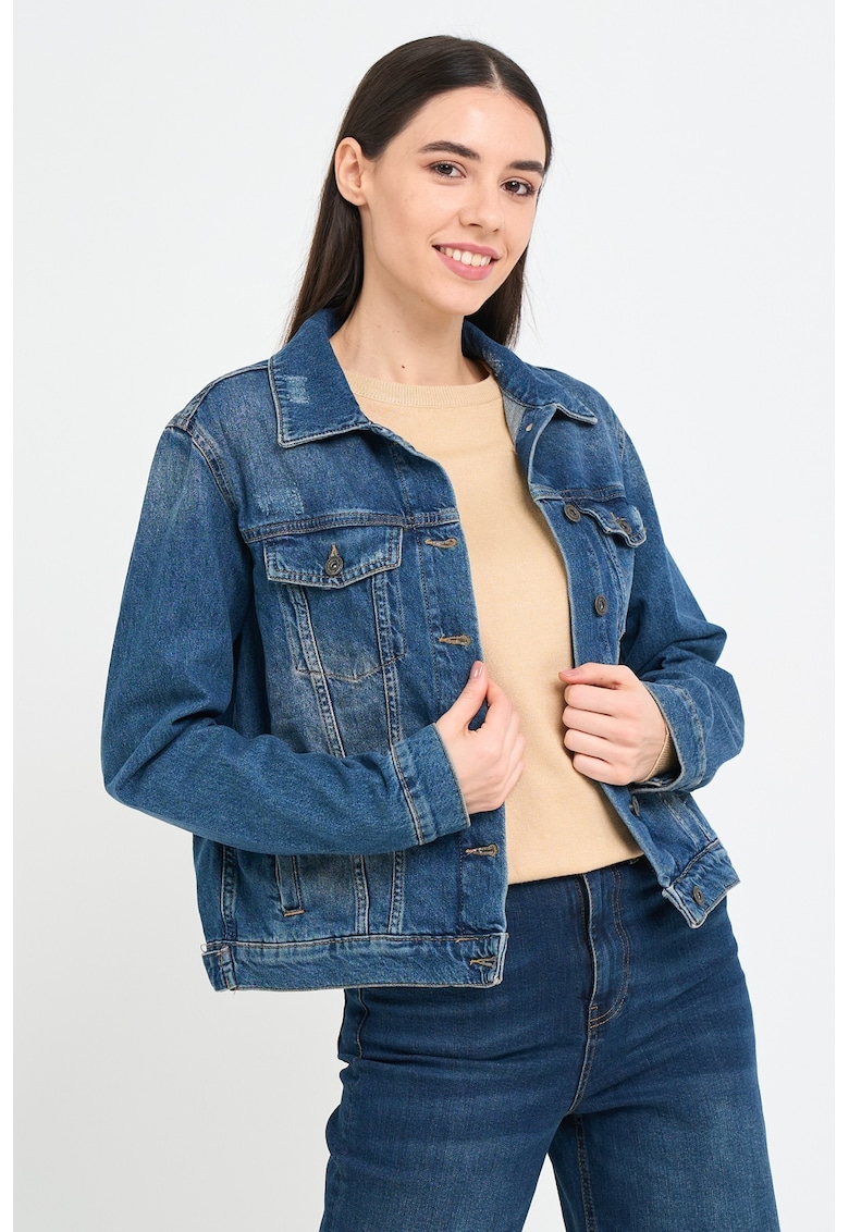 Jacheta din denim cu buzunare aplicate