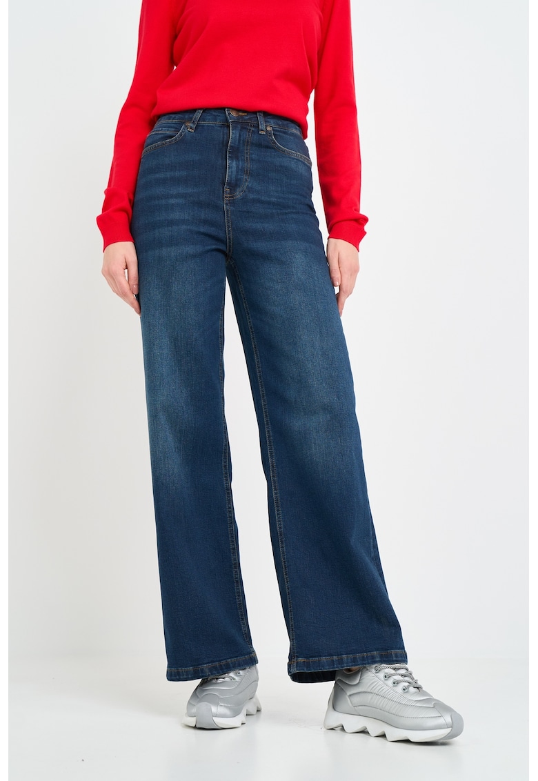Blugi cu croiala ampla si talie inalta - Bleumarin