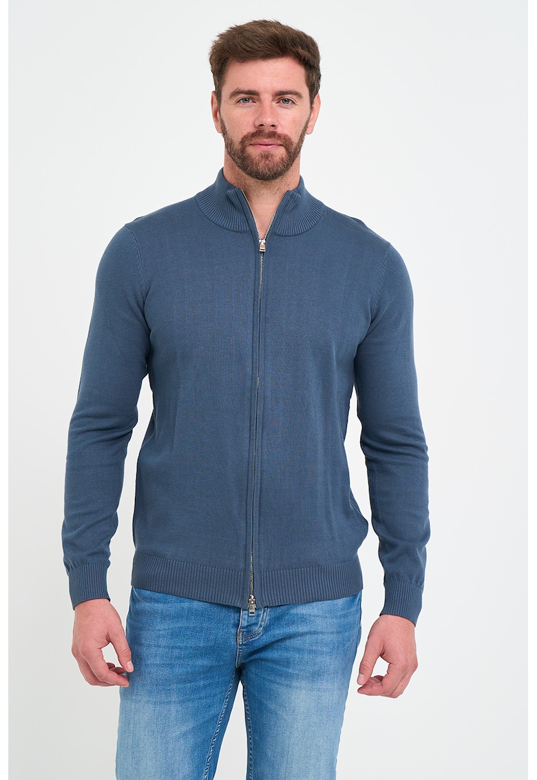 Bluza de trening cu model uni si fermoar - Albastru inchis