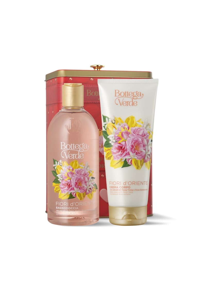Set cadou femei ingrijire corp cu extract de trandafir si Ylang Ylang - in cutie metalica - Fiori d'Oriente - 200 ML - 400 ML -