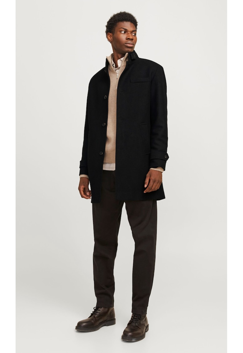 Palton barbati negru - lana - rezistent la vant - scurt