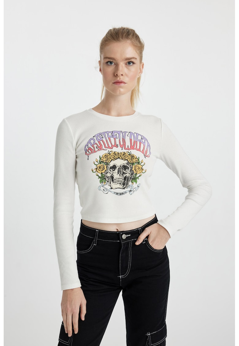 Bluza crop cambrata cu decolteu la baza gatului