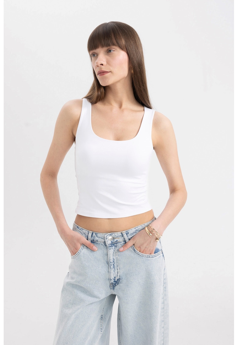 Top crop uni cu decolteu ampla