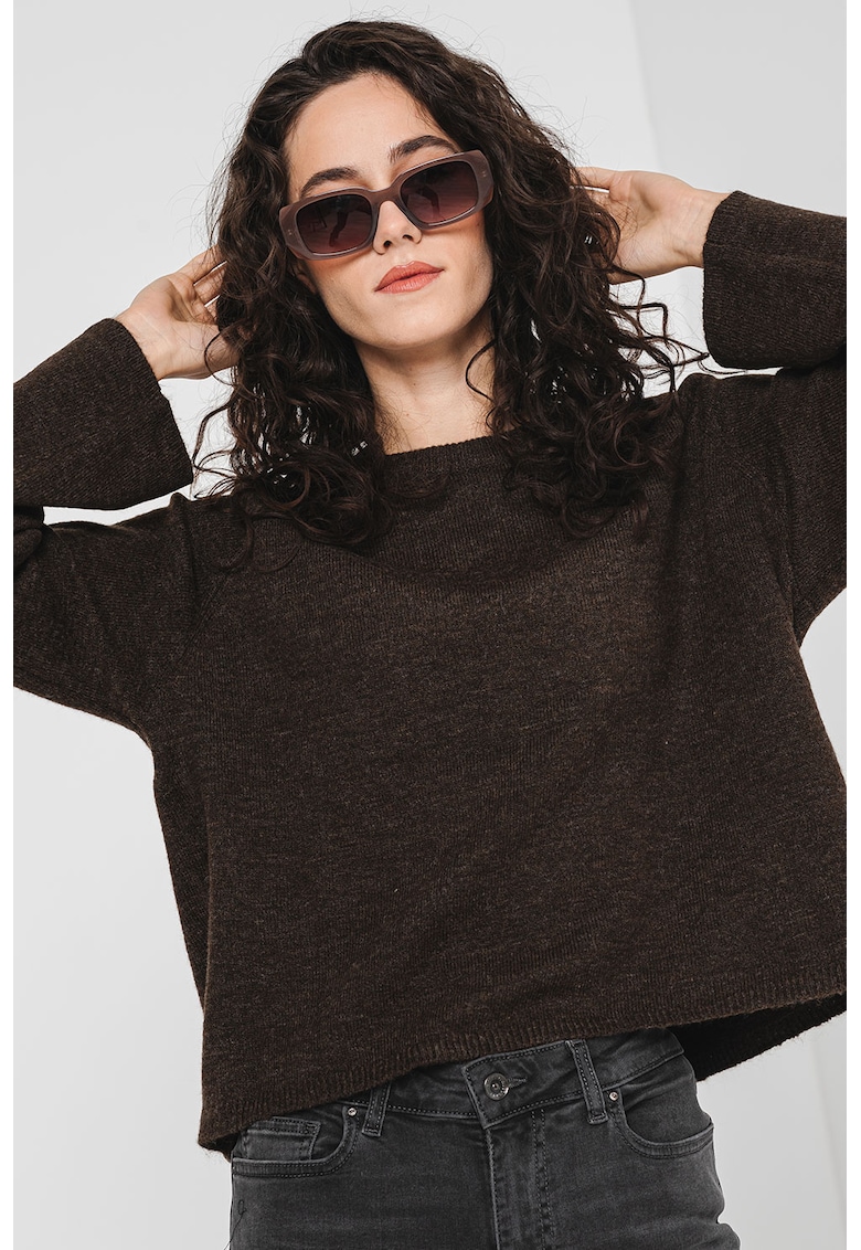 Pulover lejer cu decolteu rotund - Maro inchis