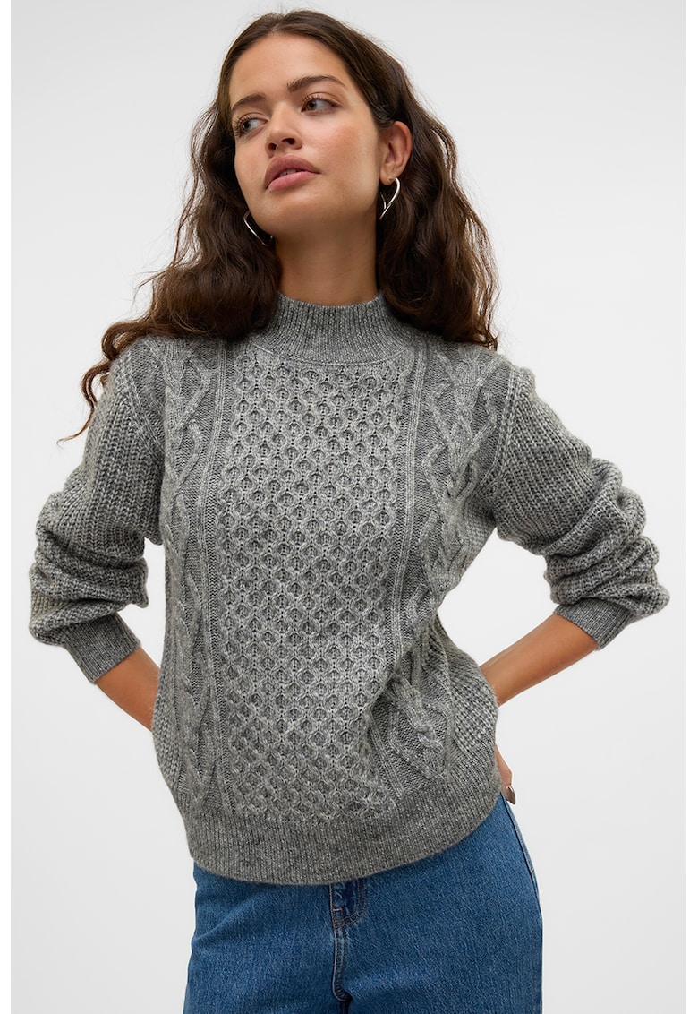 Pulover cu model torsade Universe - Gri melange